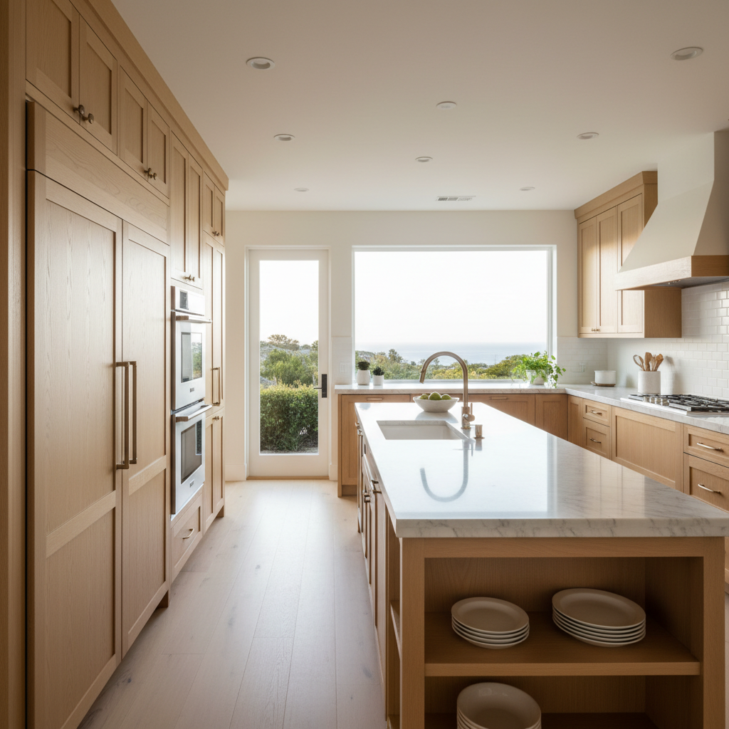 Upscale kitchen with integrated Viking-style appliances